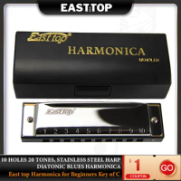 EASTTOP T10-3 10 Holes 20 Tones Stainless Steel Harp Diatonic Blues Harmonica Key Of C For Adults Kids Players