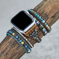 Natural Stone Apple Watch Band BOHO Wax Rope Emperor Stone 5 Wrap Apple Watch Strap Wholesale&amp;Dropshipping