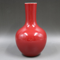 清乾隆胭脂紅釉天球瓶手工仿古家居裝飾瓷器擺件古董古玩老貨收藏1入