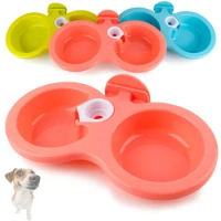 Pet bowl plastic hanging water dispenser dog feeder hanging cage dog bowl double bowl pet supplies