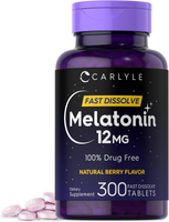 Carlyle Melatonin 12 mg Fast Dissolve 300 Tablets |   Drug Free |   Natural Berry Flavor |   Vegetar