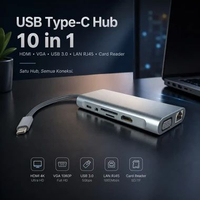 EASYIDEA USB Type C Hub 10 in 1 HDMI VGA USB 3.0 LAN RJ45 Card Reader - VD76 Gray