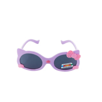 【Z-POLS】兒童專用淺粉紫配色 蝴蝶結矽膠軟質彈性款 Polarized寶麗來偏光太陽眼鏡(抗紫外線UV400)