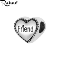 RUIMO On Sale High Polished 316L Stainless Steel Text Friend Love Heart Beads European Charm Beads F