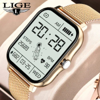 LIGE Women Smart Watch Waterproof 1.69" Full Touch Screen Heart Rate Clock Fitness Tracker Watch Bluetooth Call Smartwatch Lady