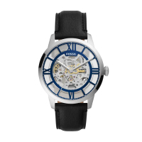【FOSSIL 官方旗艦館】Townsman 鏤空羅馬數字機械錶 黑色真皮錶帶 手錶 44MM ME3200