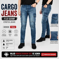 Weird Jeans - Cargo Arven Blue - Celana Jeans Cargo Denim Panjang Pria Slim Fit Strech 28