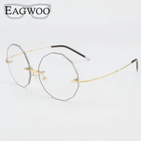 Flower Waved Trim Prescription Eyeglassses Rimless Reading Myopia Progressive Photochromic Glasses Spectacle 82585