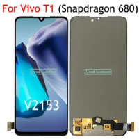 AMOLED Black 6.44 Inch For Vivo T1 ( Snapdragon 680 ) V2153 LCD Display Touch Screen Digitizer Assembly Replacement