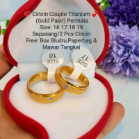 Cincin couple titanium pasir gold free box bunga dan paperbag