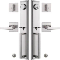 Double Door Handleset Front Entry Door Lockset Exterior Full Escutcheon Lockset-Keyed Handleset &amp; Dummy Inactive Door Hardware