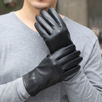 真皮手套保暖手套-冬季綿羊皮加絨黑色男手套73wm35【獨家進口】【米蘭精品】