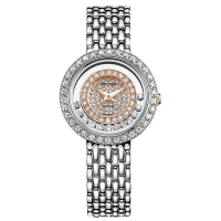 RHYTHM日本麗聲 奢華貴氣淑女造型鑲鑽設計石英腕錶-白框玫瑰金底/30.5mm