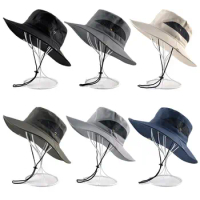 Spring Summer Portable With Windproof Rope Anti-UV Big Visors Beach Cap Fisherman Cap Sun Hat Bucket Hat Foldable