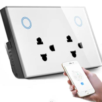 US Standrad Glass Panel Tuya Zigbee Google Home Alexa Double Power Point Wifi Smart Home Wall Socket