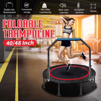 40/48 Inch Foldable Trampoline with Armrest Home Indoor Gym Exercise Fitness Rebounder Round Jumping Pad Trampolines Child Adult