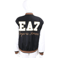 Emporio Armani EA7背面絨毛飾字母橘色邊線黑色棒球外套
