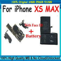 For iPhone XS Max 64GB Motherboard With Battery + Face ID 256GB Full Chips Logic board Clean iCloud Mainboard Free Shipping