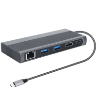 USB C Hub M.2 SSD Enclosure HDMI-Compatible+USB3.1+RJ45+PD Type-C Docking Station for M.2 NVME NGFF SSD for Macbook