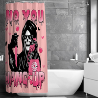 KOMLLEX Funny Skull Pink Tirai Mandian untuk Hiasan Bilik Mandi 60Wx72H Inci Rangka Hantu Gothic Tia