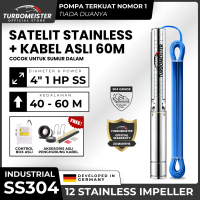 Pompa Satelit Stainless 4 Inch Turbomeister 1 HP + Kabel 60 Meter- Submersible / Sibel - Sumur Dalam