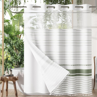 AmazerBath No Hook Shower Curtain and Liner Set Shower Curtain with Liner and Hooks Built-in Less Ti