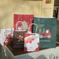 Christmas Gift Kraft Paper Bag Handbag Handmade Gift Bags for Kindergarten Cartoon Mini Colorful Gift Packaging Bag Christmas