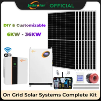 jsdsolar On Grid Solar Power System Complete Kit 6KW 24KW With Wifi IP65 Inverter Solar Panels LiFePO4 Battery Home Solar System