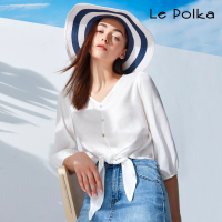 【Le Polka】綁帶造型七分袖上衣-女