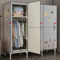 Simple Cloth Closet for Open Doors Home Bedroom Full Steel Frame Thickened Tube Rental Room Durable Wardrobe
