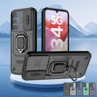 For Samsung Galaxy M34 5G Case Slide Camera Phone Case Samsung Galaxy M34 5G Cover Luxury Armor PC Shockproof Metal Stand Cover