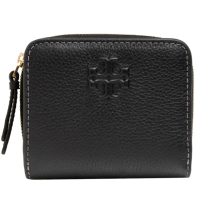 【TORY BURCH】THEA 質感荔枝紋皮革壓釦短夾/皮夾(黑)