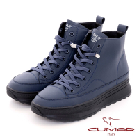 【CUMAR】素面彈力綁帶高筒厚底休閒鞋-藍