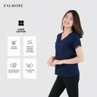 Zalmore Women Vneck Basic Series T-Shirt Premium LUMA Cotton - Kaos Wanita Lembut Ringan Sejuk Anti