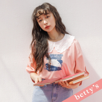betty’s貝蒂思　貝蕾帽印花七分袖T-shirt(粉紅色)
