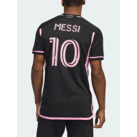 Away Baju Bola Lelaki Messi 10 Jersey Hitam dengan Hiasan Pink