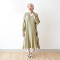 Midi Dress Irene Long tunik Jersey Polos Muslim Wanita Dewasa Nyaman Santai Variasi Kerah Gamis Pan