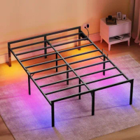 Queen Bed Frame with LED Lights,18inch Heavy Duty Steel Platform Bed Frames with Mattress Retainer Bar,Storage Space Beneath Bed