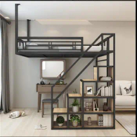 Provincial space multifunctional iron art hammock small family loft bed hanging wall bed storage closet ladder bed loft elevated