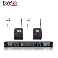 Bolymic Professional Dual Channels wireless Microphone UHF Wireless lavalier Microphone