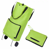 Folding Shopping Pull Cart Trolley Bag With Wheels Foldable 2 In 1 Shopping Bag Reusable Grocery Bags Waterproof Shopping Bag
