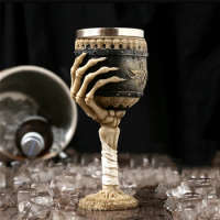 180ml Retro Horn Skull Resin Beer Mug Stainless Steel Skull Knight Halloween Coffee Cup Viking Tea Mug Ceramic Tiki Mug