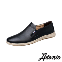 【Adonis】真皮樂福鞋 平底樂福鞋/真皮側彈力帶設計平底休閒樂福鞋-男鞋(黑)