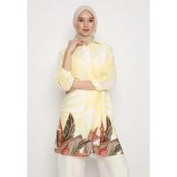 New Tunik Casual Tropical Motif Kuning By Brilliant Girl