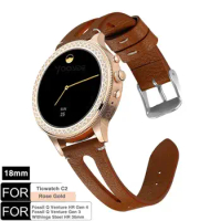 for Fossil Smartwatch 18mm Quick Release Classics Leather Watch Band Strap for Ticwatch C2 RoseGold,Fossil Q Venture Gen3/Gen 4