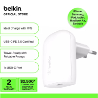 Belkin Belkin WCA005krWH BoostCharge USB-C PD 3.0 PPS Wall Charger 30W (iPhone, Samsung, iPad, Tablet, MacBook air, earbuds &amp; more)