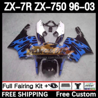 Body Kit For KAWASAKI NINJA ZX-7R ZX-750 96 97 98 99 129No.75 ZX 7R 750 7 R ZX750 ZX7R 2000 2001 2002 2003 Fairing Blue flames