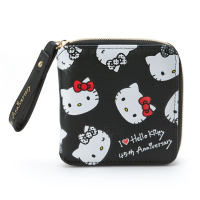 小禮堂 Hello Kitty 皮質拉鍊短夾《黑白》皮夾.錢包.皮包.生日慶系列