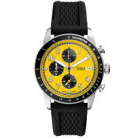 【FOSSIL】Sport Tourer 開拓冒險三眼計速造型手錶 黑色矽膠錶帶 42MM(FS6044)