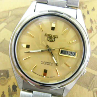 Yellow vortex dial automatic double calendar men's watch（Made in Japan）seiko 5